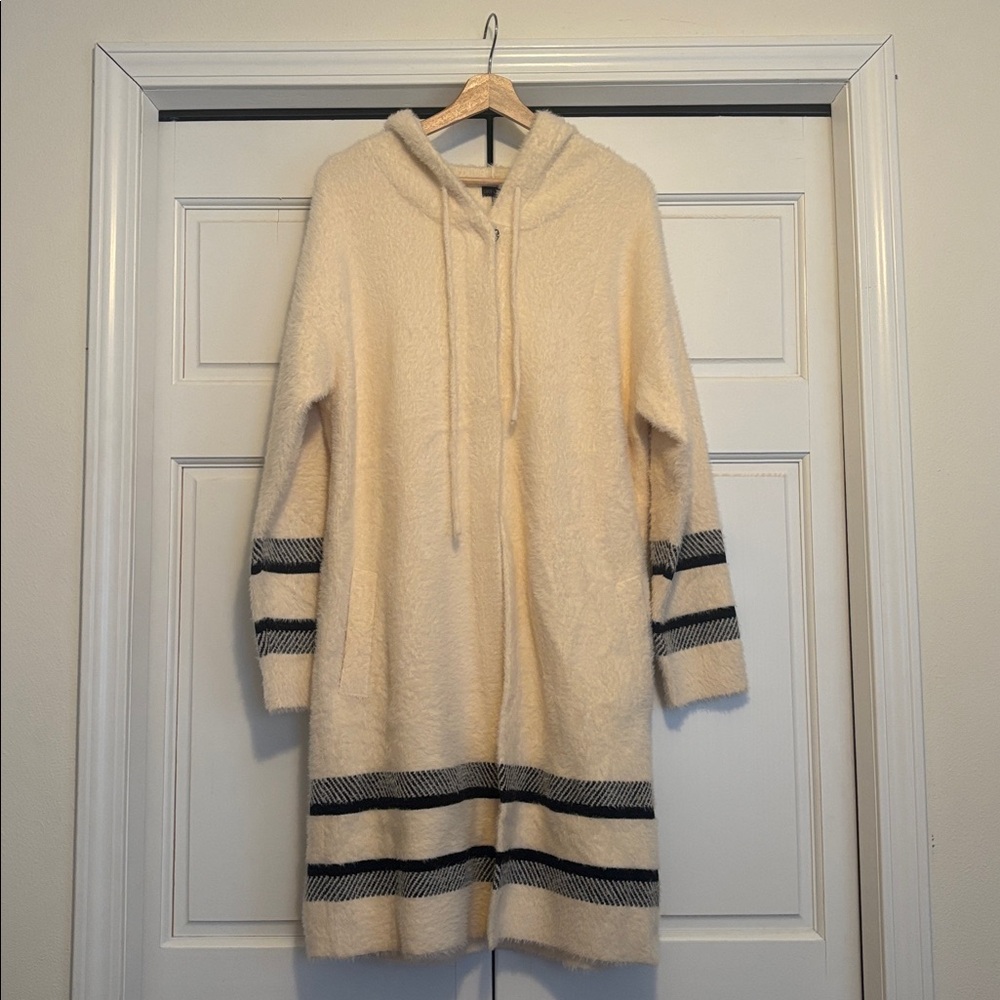 Coco + Carmen Cream Hooded Jacket with Black Stripes